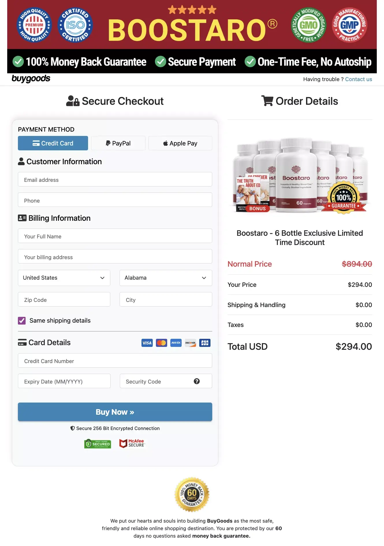 Continue to the current Boostaro package selection
